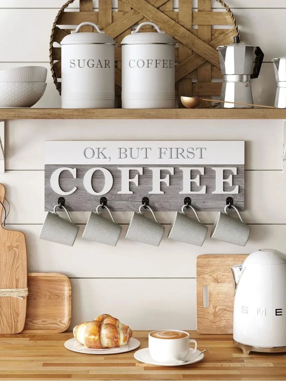 Barnyard Designs 'Ok, But First Coffee' Hanging Mug Holder,